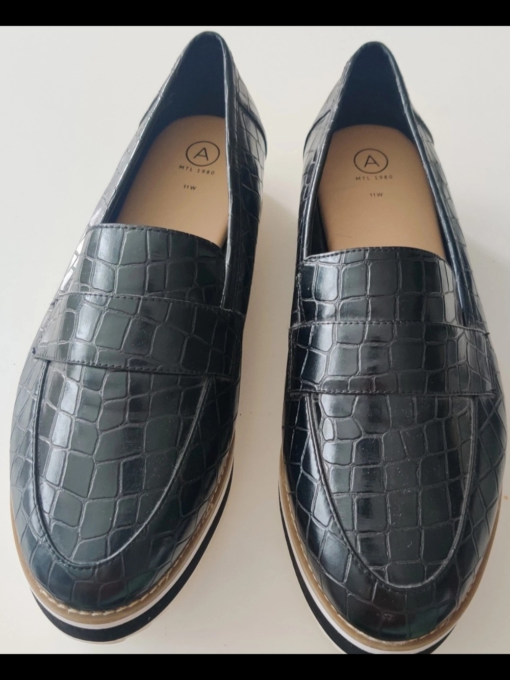 MTL 1980 Mens 11W Black Faux Leather Slip On Loafers